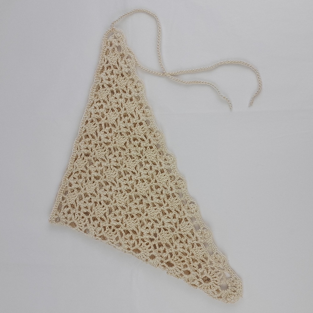 Handmade Cream Crocheted Dainty Patterned Head Hair Bandana Tie Back Kerchief